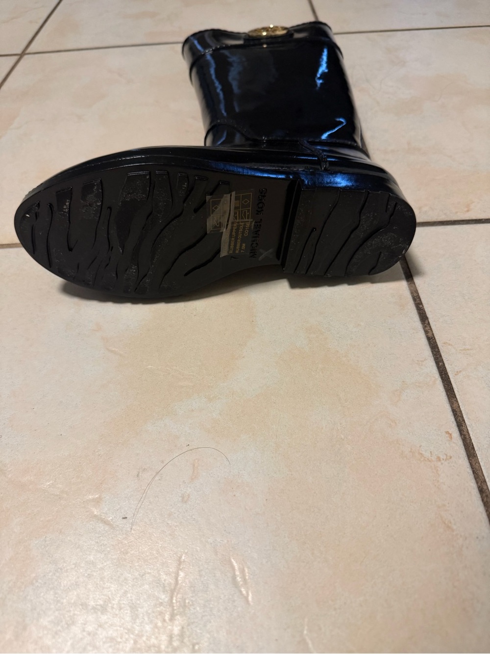 Michael Kors Black Patent Tall Rain Boots with Gold MK Medallion - Picture 4 of 4